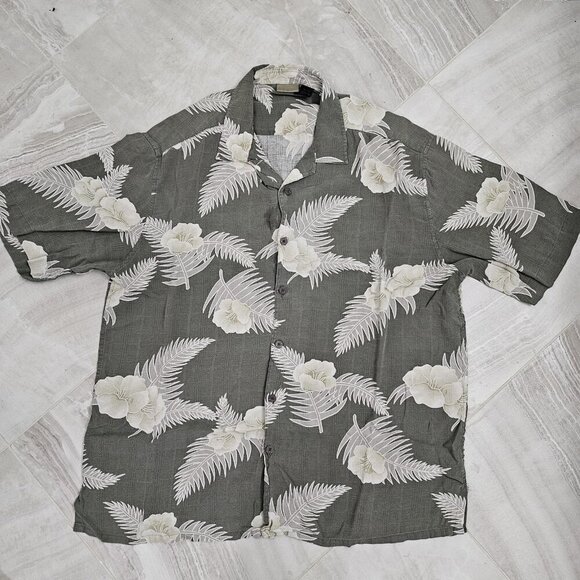 Axist 100% Silk Mens Medium Short Sleeve Button Up Shirt Blue Floral Hawaiian - Picture 3 of 8